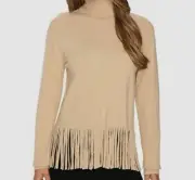 $450 Boutique Moschino Women Beige Long Sleeve Fringe Trim Sweater Sz IT 42 US 8