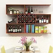 Wooden Wall Mounted Wine Bottle Rack with Glass Holder, Multifunctional Liquor Display Cabinet for Living Room, Bar, Kitchen, Restaurant