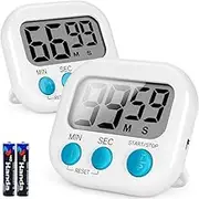 2 Pack Digital Kitchen Timer(Battery Included),Magnetic Digital Timers Loud Alarm Kitchen Timers for Cooking,Minute Second Count Up Countdown (White)