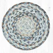 Set of 2 Braided Jute Round Placemat/Trivet/Swatch. BLUE, TAN. Earth Rugs.10"