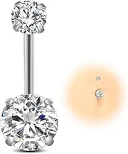 [ESHIONER] G23 Titanium Belly Button Piercing Gold Silver Belly Piercing Bar Length Belly Button Piercing Short Bar Long Bar Red Pink Blue Purple Colourful Belly Button Jewellery Women's 14G 10 mm 12 mm