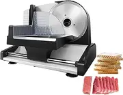 Meat Slicer, Bread Cutting Machine with Food Pusher and Removable 19Cm Stainless Steel Blade, Electric Deli Food Slicer 0-15Mm Thickness Adjustment, Easy to Clean for Cheese, Veg, Ham, Bread