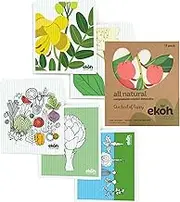 EKOH 12-Pack Swedish Dishcloths Eco-Friendly Kitchen Cleaning Cloths Absorbent, Quick-Dry & Reusable Biodegradable Sponge Cloth Scandi Floral Designs for Home Cleaning (Flowers)
