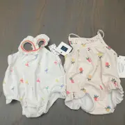 NWT Janie And Jack Girl 2-piece pineapple Flamingo Bathing Suit Swim SET 0 3