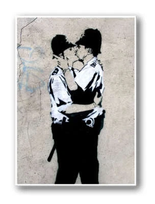 BANKSY Police Coppers Kissing-QUALITY CANVAS Print A3-Graffiti Street Poster