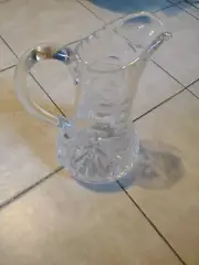BEAUTIFUL VINTAGE CLEAR PRESSED GLASS SYRUP PITCHER