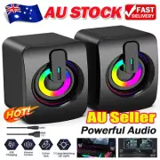 2X USB Wired Gaming Speakers for PC Computer RGB Light Desktop Speaker 3.5mm RO