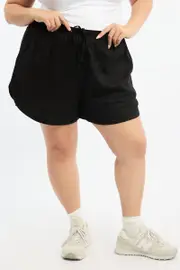 Black Curve Hem Linen Blend Shorts