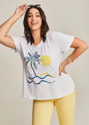 [Virtuelle] Taking Shape Cotton Seascape T-shirt Size 28 in White - Plus Size Women's Clothing White