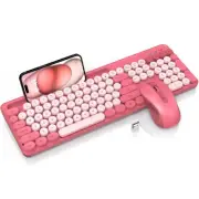 Wireless Keyboard and Mouse Combo, Retro Round Keycaps, Cute Full-Size Typewrite