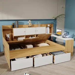 【亞德家具】全台客製尺寸丈量安裝SU3d圖實木/榻榻米床現代簡約高箱床儲物床床書架書桌一體床組收納床單人床雙人床架