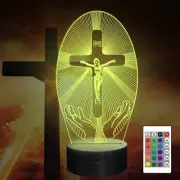Cross 3D Night Light, Jesus Illusion Hologram Lamp 16 Color Changing with Rem...