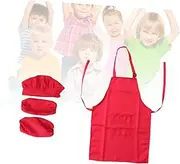 BCOATH with Apron Hat Cooking Sleeve Complete Cooking Playset for Baking Painting Party Fun Easy to Clean Red