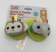 Bright Starts Rattle & Teether Wrist Pals Toy - Monkey & Elephant NEW