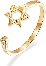 [YILUOCD] Star of David Zircon Ring for Women, Simple Magen David Wiccan Amulet, Hexagram Adjustable Rings Jewish Jewelry