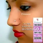 2.2mm Real Si Diamond Wedding Nose Lip Labret Screw Stud Piercing Ring Pin 14k