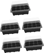 JOINPAYA 5Pcs Cell Seedling Tray Black Nursery Pots with Transparent Lids for Gardening and Microgreens Growing Trays for Bonsai and Plant Propagation