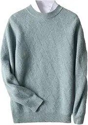 [Hamthuit] Men's Crew Neck Long Sleeve Sweater Thick O-Neck Wool Pullover Knitwear Cable Knitting Sweater
