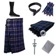 Scottish Mens Kilt Outfit 8PCS Traditional Highland Wedding Set 5 Yard Kilts Set
