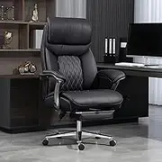 SJZNOI Big and Tall Office Chair 550 lbs Extra Wide Leather Luxury Executive Chair with Retractable Footrest, Heavy-Duty Ergonomic Chair, High Back Computer Chairs with Adjustable Height,Black