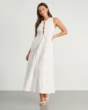 [Jag] Jag Women's Sleeveless Tie Maxi Dress In White Size 14 14 White