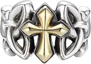 [TYMONT] Men's Sterling Silver Cross Ring,S925 Sterling Silver Vintage Cross Live Mouth Ring,Viking Celtic Knot Religious Cross Ring