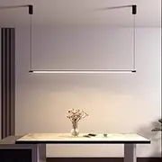 TONFON LED Black Long Strip Pendant Light Minimalist Linear Chandelier Office Aluminum Decor Hanging Light for Kitchen Island Living Room Bedroom Bedside Dining Room Hallway Ceiling Light Fixture(Whit