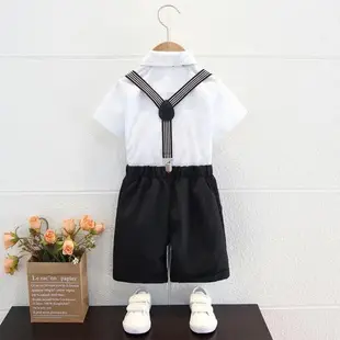 兒童禮服男童夏季短袖背帶褲主持人小西裝套裝幼兒園畢業演出班服