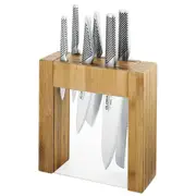 7pc Global Ikasu Stainless Steel Knives Kitchen Knife Set w/Bamboo Storage Block