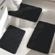 Bathroom Rug Set 3 piece, Ultra Soft Memory Foam Bath Mat Non 3 pieces Black