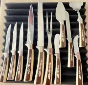VTG Set Of 11pcs REGENT SHEFFIELD Steak Knives & Hostess Set Woodgrain Design