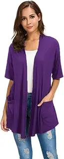 [ADANIKI] Womens Short Sleeve Open Front Lightweight Casual Comfy Long Line Drape Hem Soft Modal Cardigans Sweater with Two Pockets