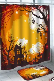 Halloween Design of Ghosts and Haunted House Shower Curtain