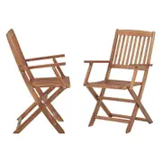 2 Folding Outdoor Chair Solid Hard Wood Garden Patio Furniture Wooden Arm Chairs