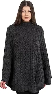 [SAOL] 100% Merino Wool Cable Knit Ladies Irish Aran Poncho Cardigan