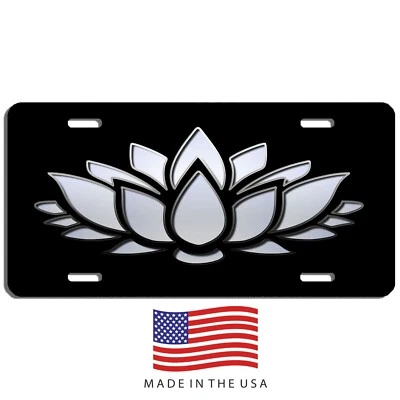 Light blue Lotus flower aluminum vanity license plate car truck SUV tag