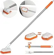 Shower Scrubber 2-in-1 Tub and Tile Cleaning Brush with Long Handle, Detachable Stiff Bristle Scrub Brush and Sponge Head for Bathroom, Bathtub, Floor
