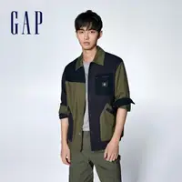 在飛比找momo購物網優惠-【GAP】男裝 翻領工裝外套-橄欖綠(876977)