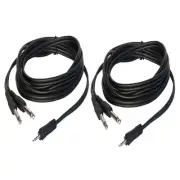 Pair 6ft 3.5mm Male Stereo DJs Cable to Dual 1/4" Inch Male Mono PA Audio Cables