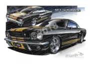Ford Mustang 1966 FORD SHELBY FASTBACK BLACK/GOLD A3 FRAMED PRINT (FT002)