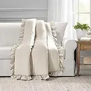 Lush Decor Reyna Soft Ruffle Throw Blanket, 50" W x 60" L, Wheat - Modern Farmhouse Ruffle Blanket - Cozy Chic Textured Throw for Bed, Couch, or Chair