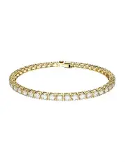 [Swarovski] Matrix Tennis Bracelet Round Cut Small Gold-Tone Plated in White