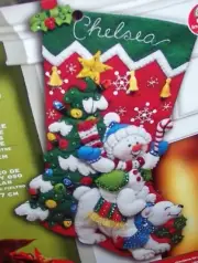Bucilla SNOWMAN & POLAR BEAR Felt Christmas Stocking Kit 18" OOP