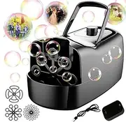 [Bekftanm] Bubble Machine Automatic Bubble Blower Electric Bubble Maker 2 Speeds 3 Sizes of Bubble Holes for Kids Adult USB Battery Portable Toys for Indoor Outdoor Birthday Party (Black)