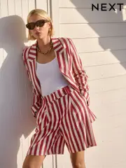 Red/Ecru Striped Blazer with Linen (AM2171) | $107