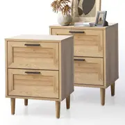 Oikiture Bedside Tables Set of 2 Nightstand Side End Table Bedroom Storage Wood