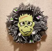 Frankenstein Wreath - Plush - Halloween - Mesh and Ribbon