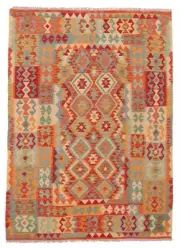 Vintage Hand Woven Carpet 5'2" x 6'10" Traditional Wool Kilim Rug
