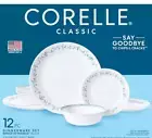 Corelle Country Cottage Dinnerware SET 12 Pieces- Setting for 4 White Green Blue