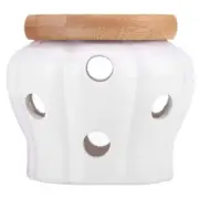 Vinkoe Kitchen Garlic Keeper Vented Ceramic Storage Container White Stoneware...